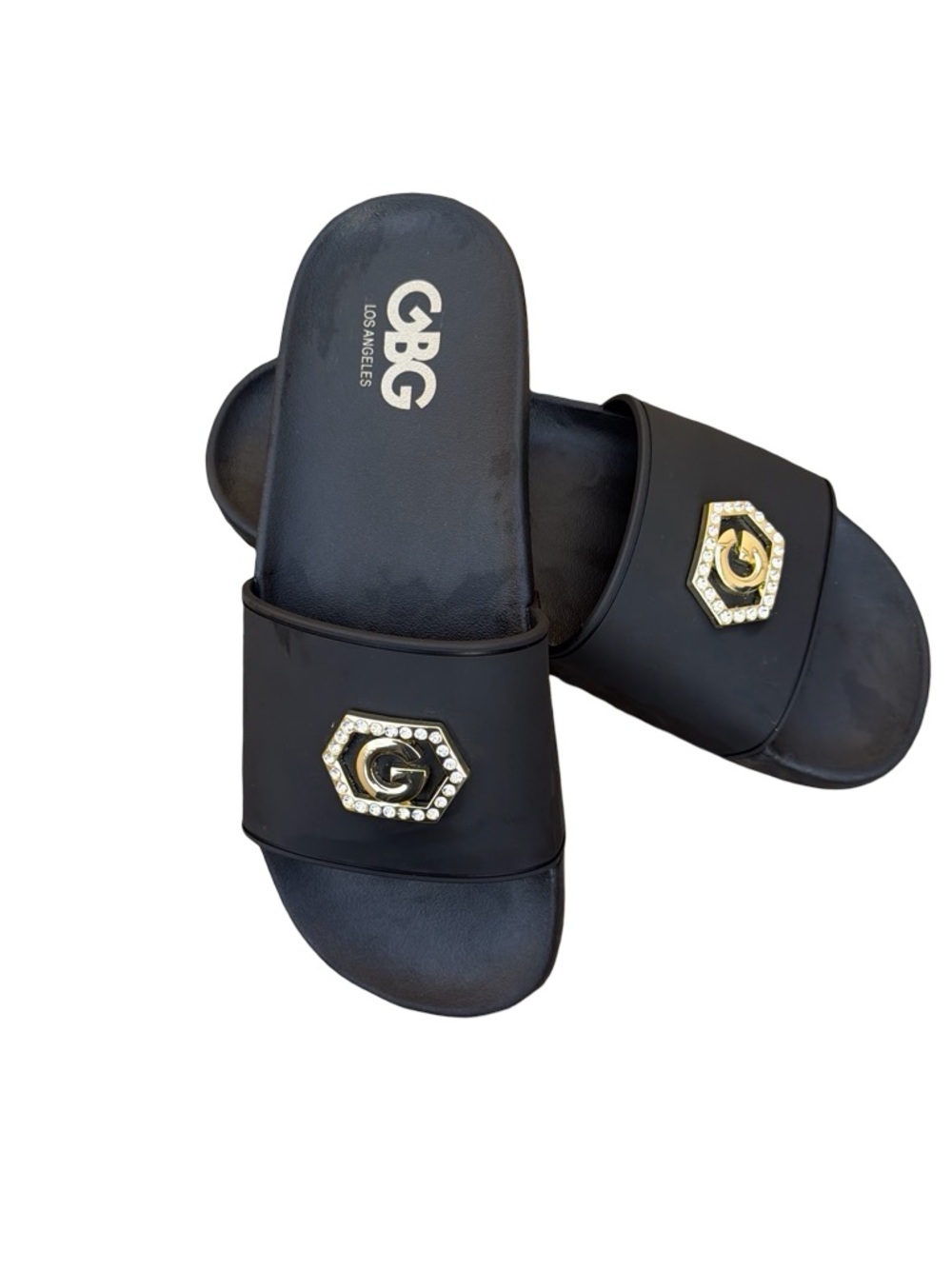 GBG Los Angeles Black slides With crystal-embellished "G" logo 6M